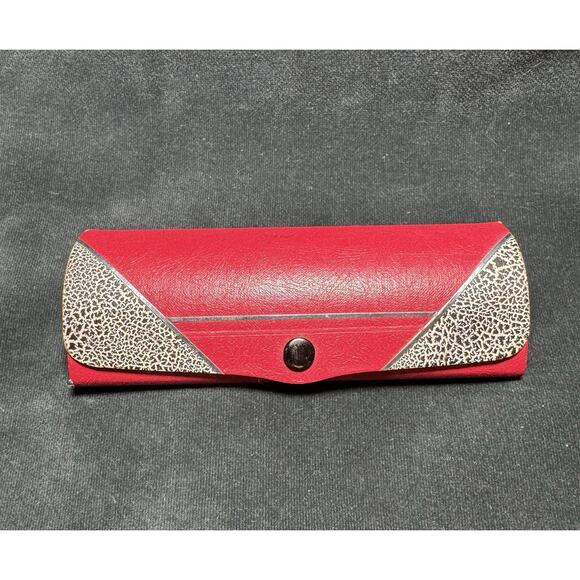 Vintage 1950s Red Hard Shell Leather Eyeglass Case Black Speckled Velvet Lined main image 10